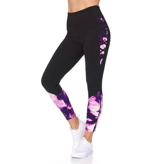 Women's 7/8 Highwaist Marble Leggings with Lattice Detail DailySale