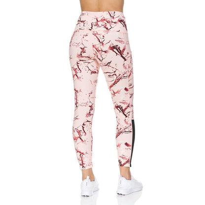 Women's 7/8 Highwaist Marble Leggings with Sheer Mesh Panel and Pockets DailySale