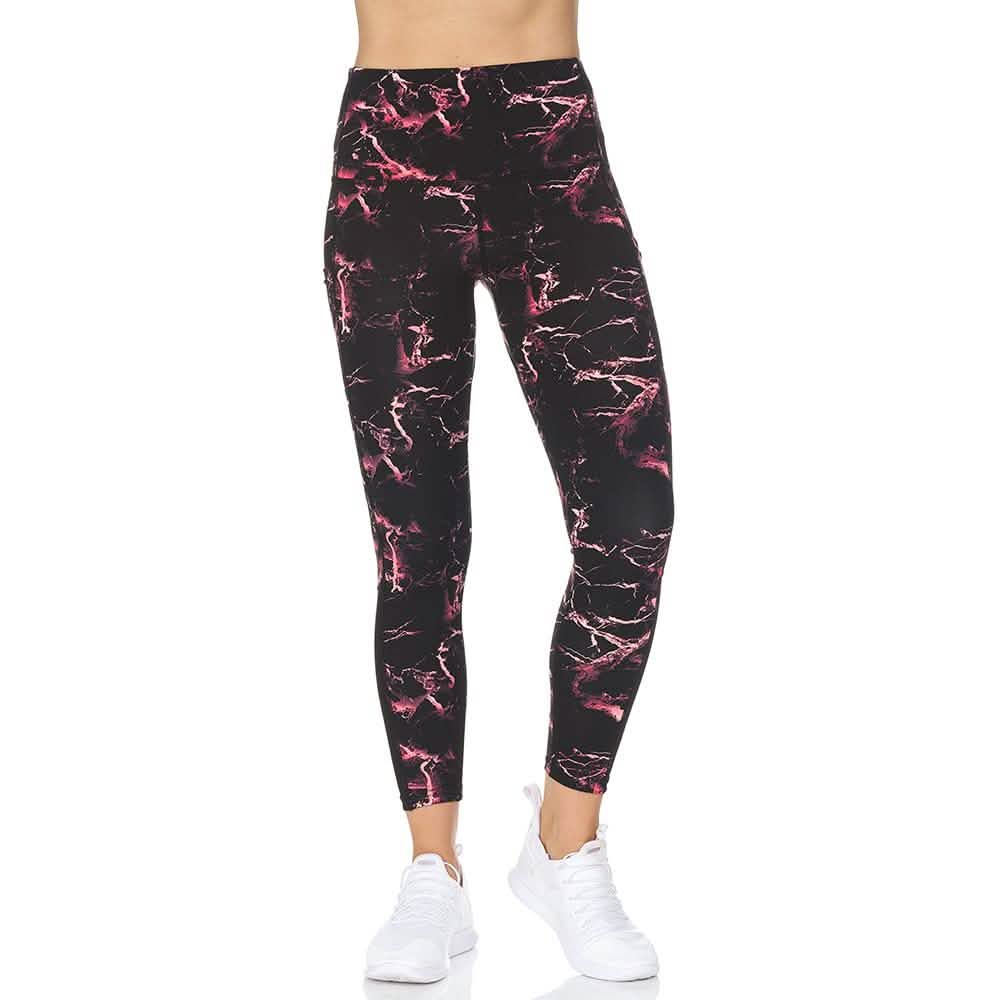 Women's 7/8 Highwaist Marble Leggings with Sheer Mesh Panel and Pockets DailySale