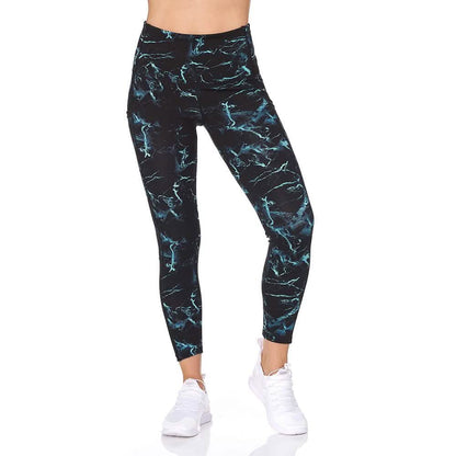 Women's 7/8 Highwaist Marble Leggings with Sheer Mesh Panel and Pockets DailySale