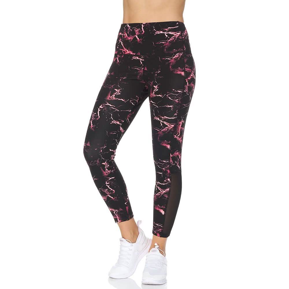 Women's 7/8 Highwaist Marble Leggings with Sheer Mesh Panel and Pockets DailySale