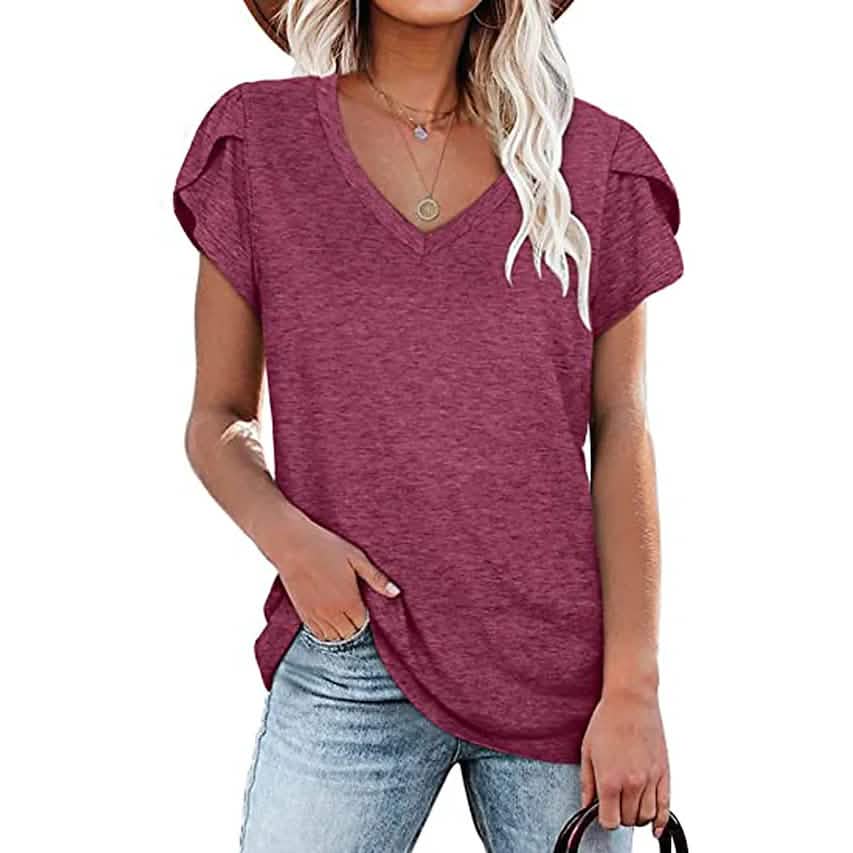 Women's Athleisure T-Shirt V-Neck Top DailySale