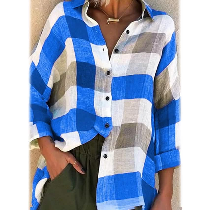 Women's Basic Loose Checkered Long Sleeve Shirt DailySale