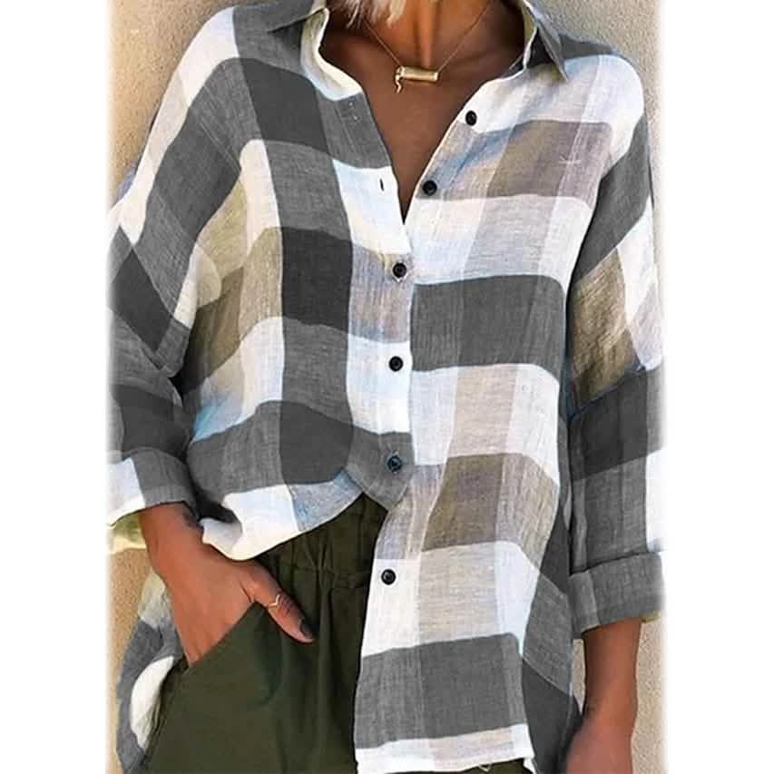 Women's Basic Loose Checkered Long Sleeve Shirt DailySale