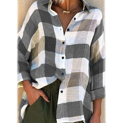 Women's Basic Loose Checkered Long Sleeve Shirt DailySale