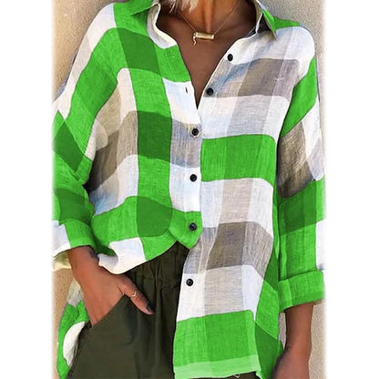 Women's Basic Loose Checkered Long Sleeve Shirt DailySale