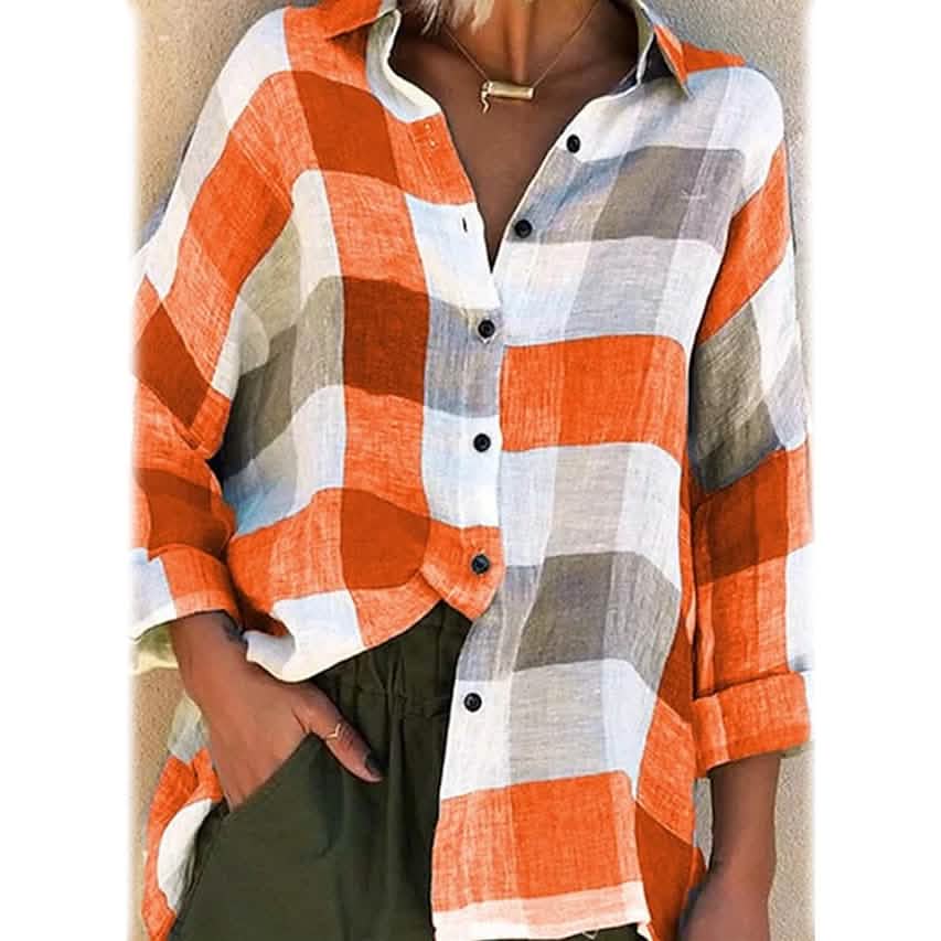 Women's Basic Loose Checkered Long Sleeve Shirt DailySale