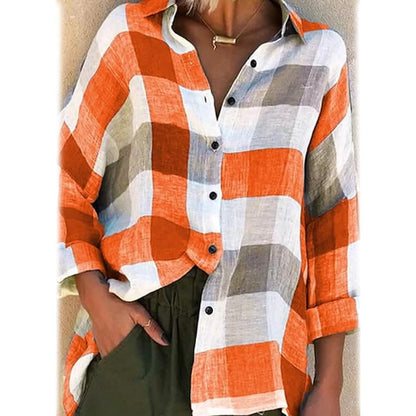 Women's Basic Loose Checkered Long Sleeve Shirt DailySale