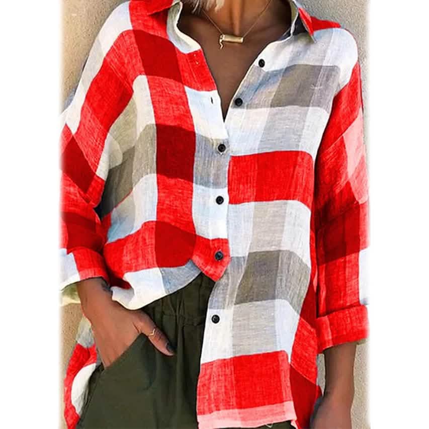 Women's Basic Loose Checkered Long Sleeve Shirt DailySale