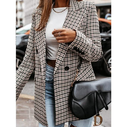 Women's Blazer Casual Jacket Long Sleeve Plaid Check Quilted DailySale