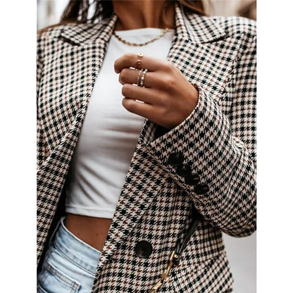 Women's Blazer Casual Jacket Long Sleeve Plaid Check Quilted DailySale