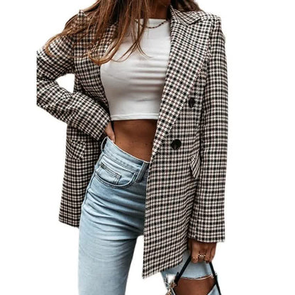 Women's Blazer Casual Jacket Long Sleeve Plaid Check Quilted DailySale
