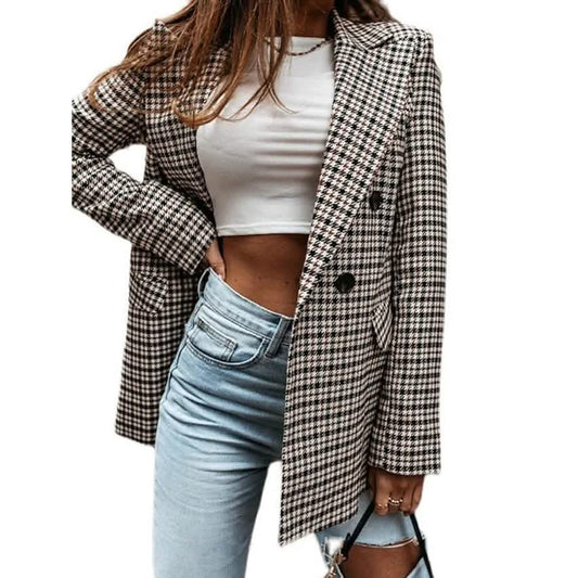 Women's Blazer Casual Jacket Long Sleeve Plaid Check Quilted DailySale