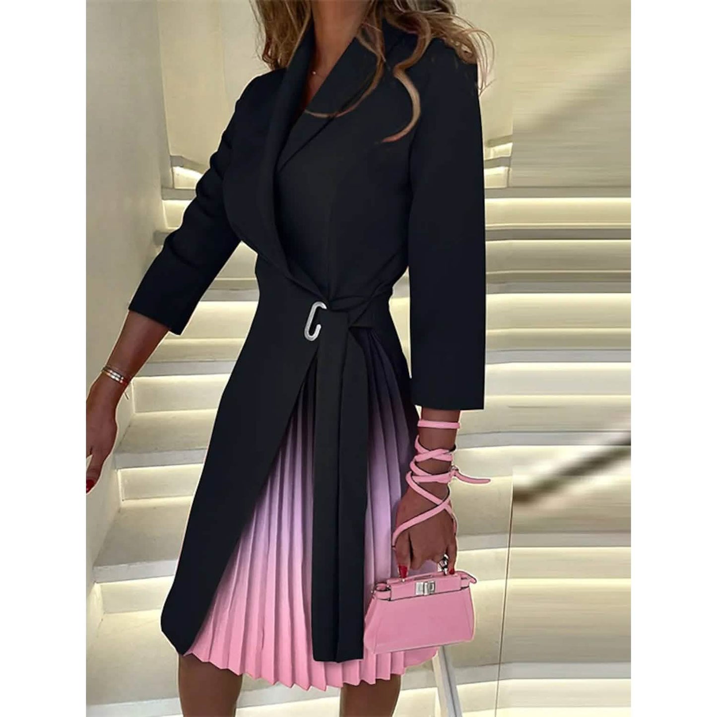 Women's Blazer Dress A Line Dress Knee Length Ruched Print Dress DailySale