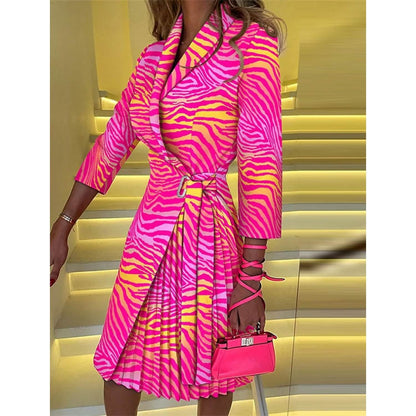 Women's Blazer Dress A Line Dress Knee Length Ruched Print Dress DailySale