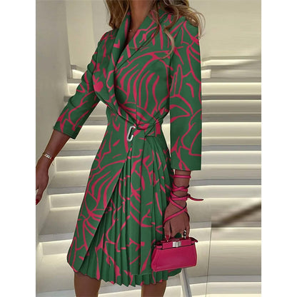 Women's Blazer Dress A Line Dress Knee Length Ruched Print Dress DailySale