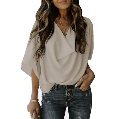 Women's Blouse Plain V Neck Basic Tops DailySale