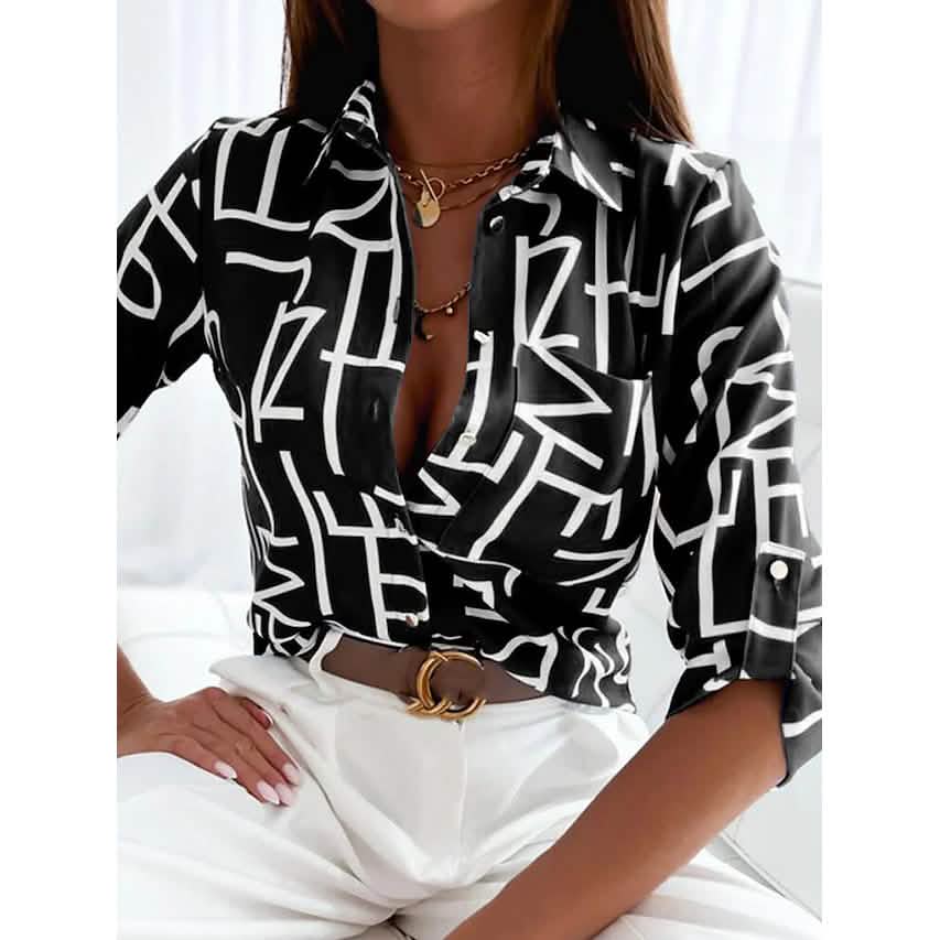 Women's Blouse Shirt Button Pocket Long Sleeve DailySale