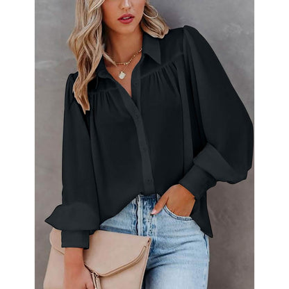 Womens Blouse Shirt Plain Button Long Sleeve DailySale
