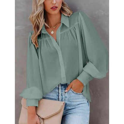 Womens Blouse Shirt Plain Button Long Sleeve DailySale