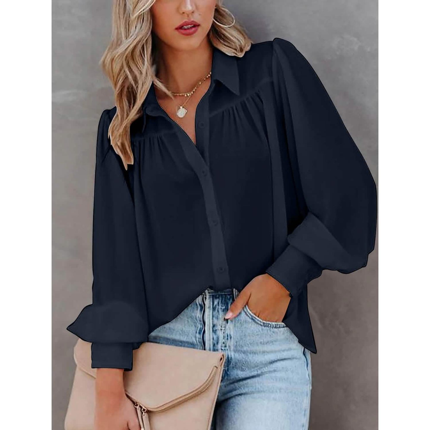 Womens Blouse Shirt Plain Button Long Sleeve DailySale