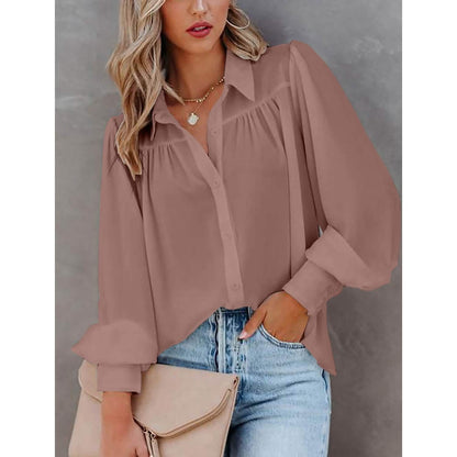 Womens Blouse Shirt Plain Button Long Sleeve DailySale
