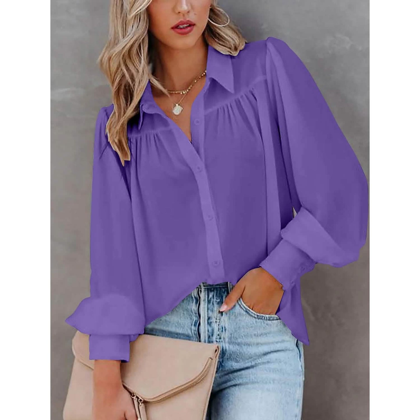 Womens Blouse Shirt Plain Button Long Sleeve DailySale