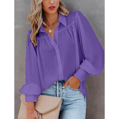 Womens Blouse Shirt Plain Button Long Sleeve DailySale