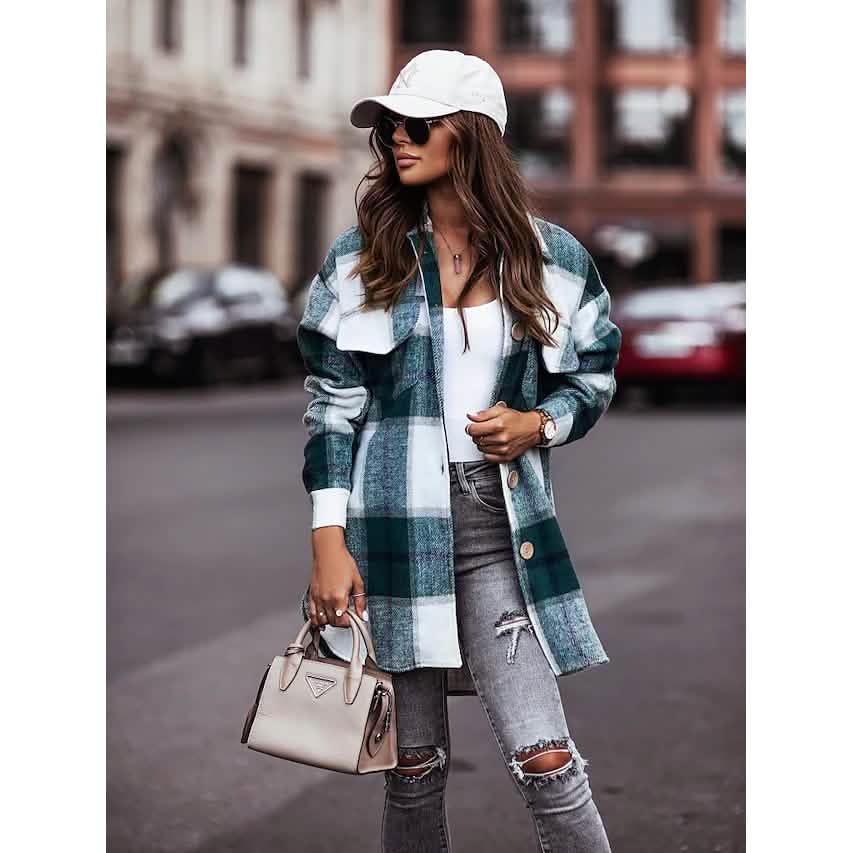 Women's Blouse Shirt Shacket Button Pocket Long Sleeve DailySale