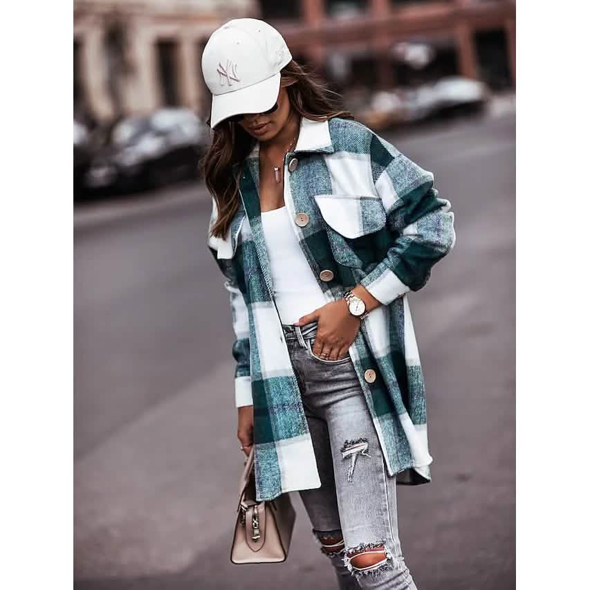 Women's Blouse Shirt Shacket Button Pocket Long Sleeve DailySale