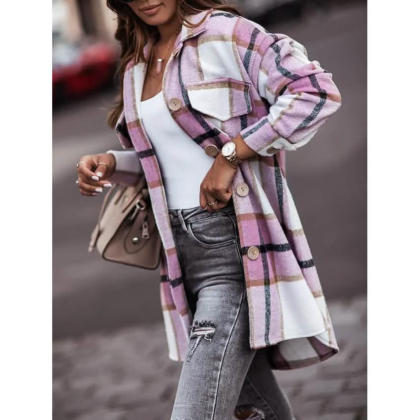 Women's Blouse Shirt Shacket Button Pocket Long Sleeve DailySale