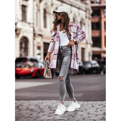 Women's Blouse Shirt Shacket Button Pocket Long Sleeve DailySale