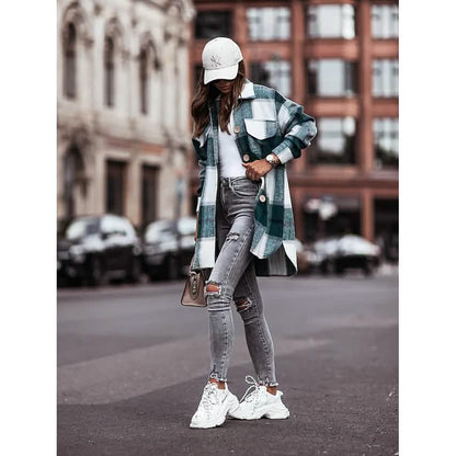Women's Blouse Shirt Shacket Button Pocket Long Sleeve DailySale