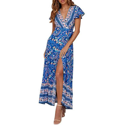 Women's Bohemian Floral Printed Wrap V Neck Maxi Dress DailySale