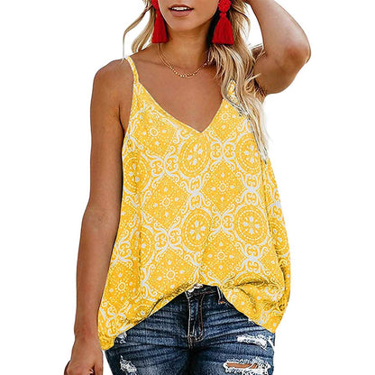Women's Boho Floral V Neck Spaghetti Straps Tank Top Summer Sleeveless Shirts Blouse DailySale