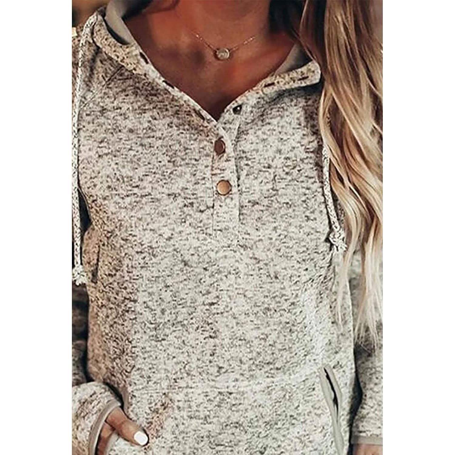 Womens Button Collar Drawstring Stitching Sweatshirts Hoodies Pullover DailySale