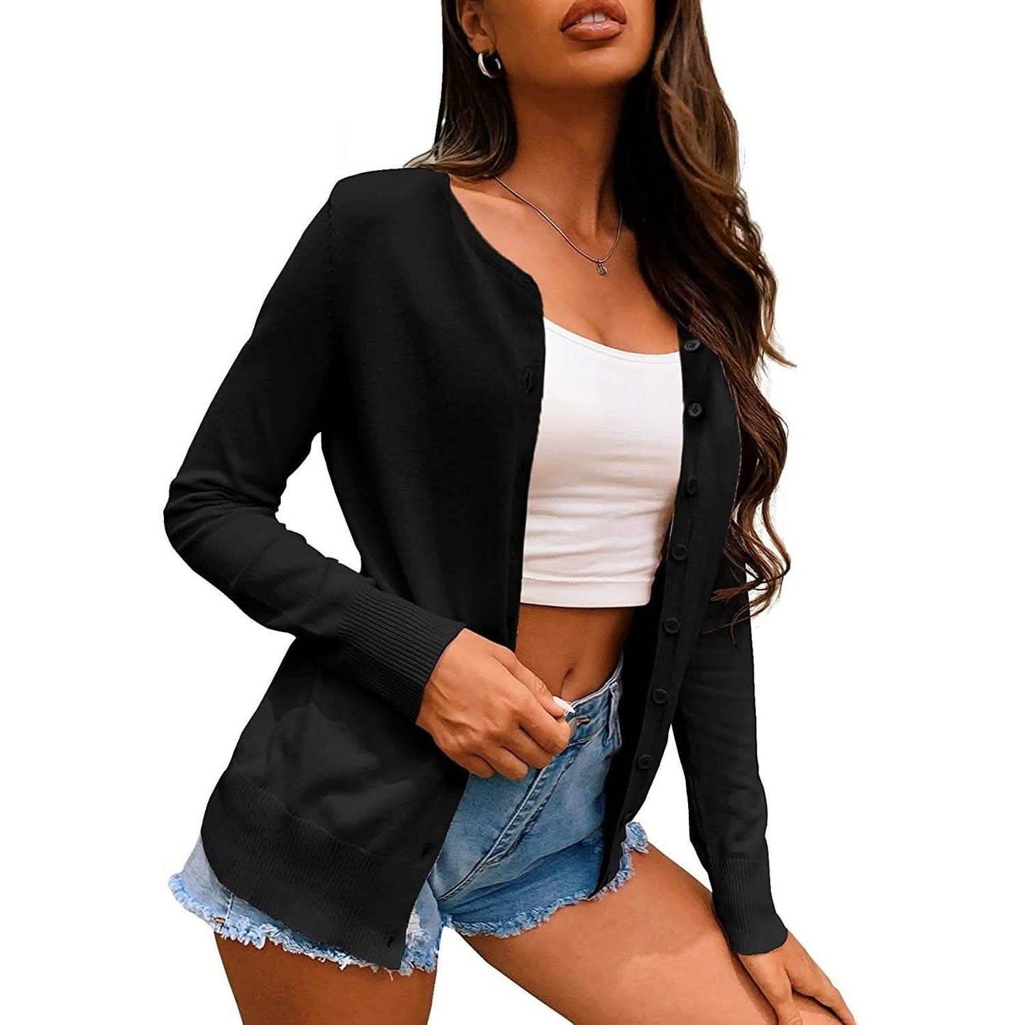 Women's Button Down Crew Neck Long Sleeve Soft Knit Cardigan Sweaters DailySale