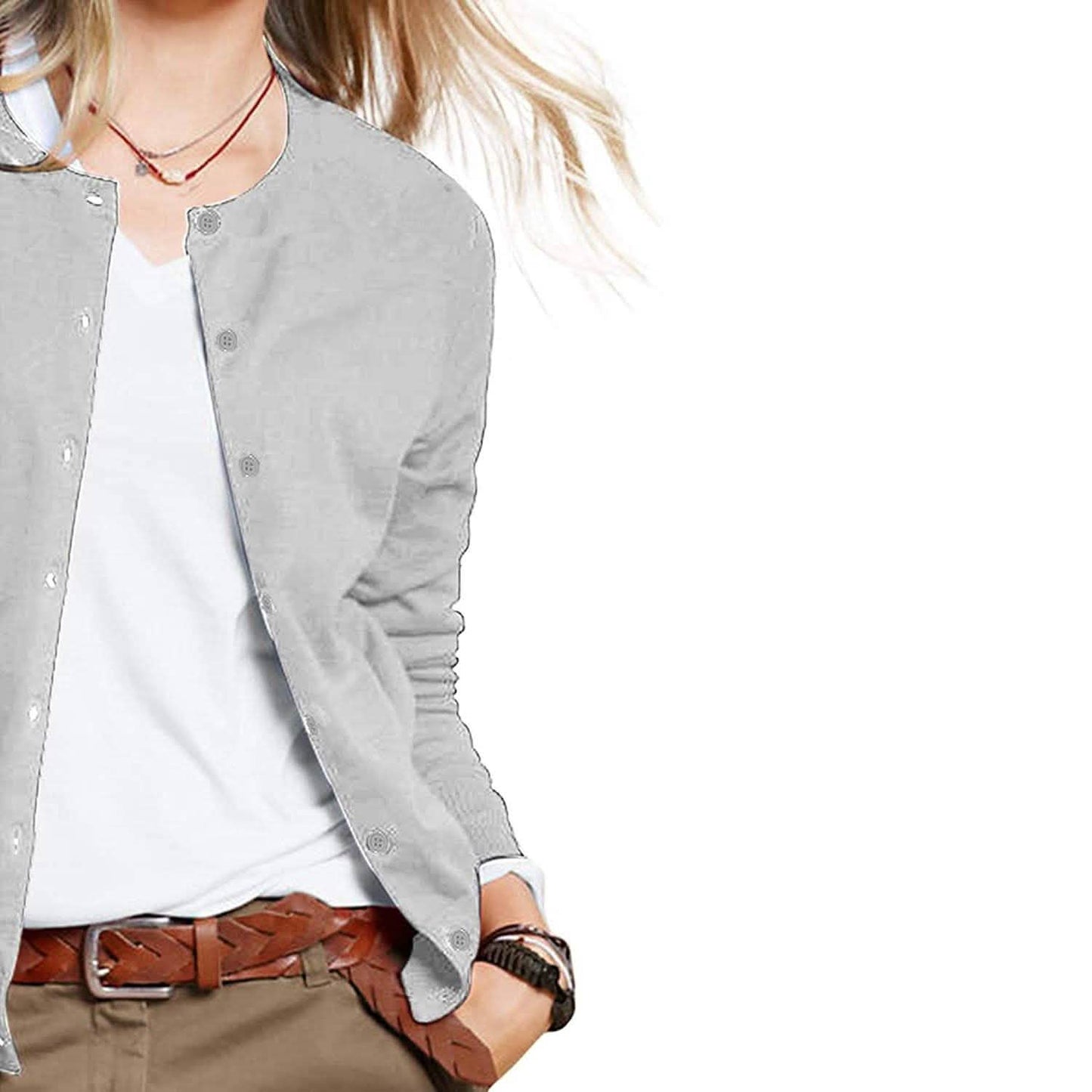 Women's Button Down Crew Neck Long Sleeve Soft Knit Cardigan Sweaters DailySale