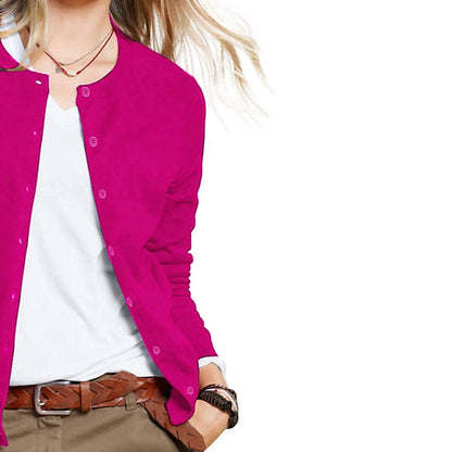 Women's Button Down Crew Neck Long Sleeve Soft Knit Cardigan Sweaters DailySale