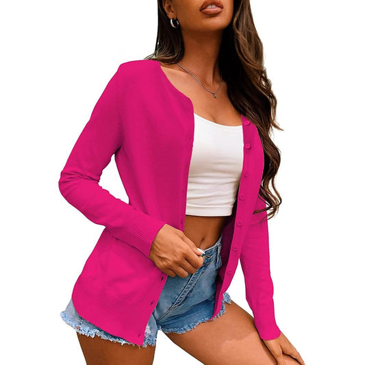 Women's Button Down Crew Neck Long Sleeve Soft Knit Cardigan Sweaters DailySale