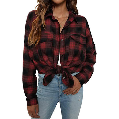 Women's Button Flannel Shirt Plaid Long Sleeve Top DailySale