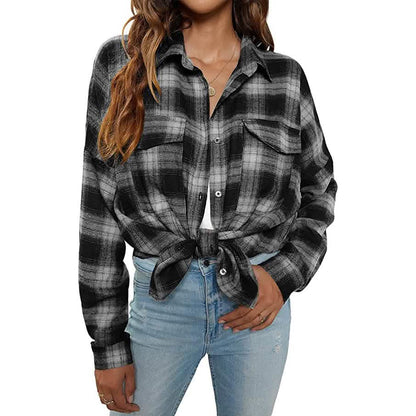 Women's Button Flannel Shirt Plaid Long Sleeve Top DailySale