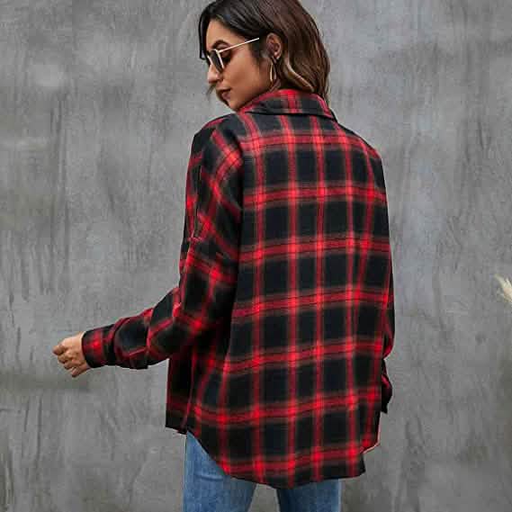 Women's Button Flannel Shirt Plaid Long Sleeve Top DailySale