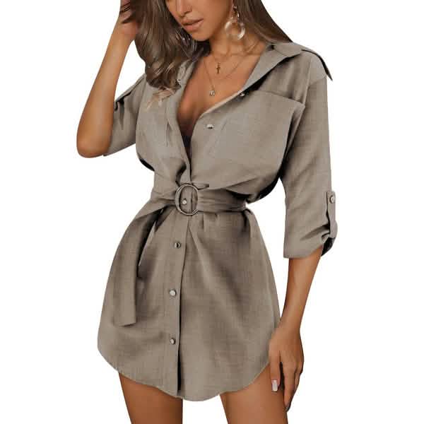 Women's Buttons Turn-Down Casual Shirt Dress DailySale