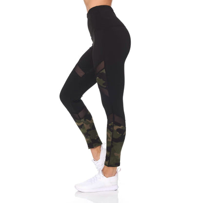 Women's Camo 7/8 High Waist Legging With Sheer Mesh DailySale