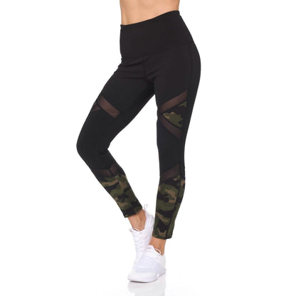 Women's Camo 7/8 High Waist Legging With Sheer Mesh DailySale