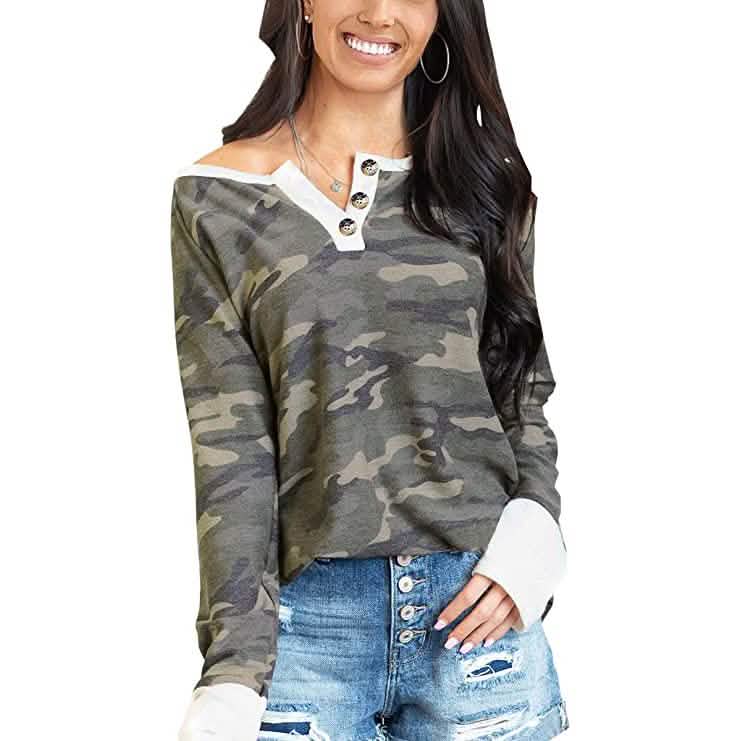 Women's Camouflage Print Casual Leopard Pullover Long Sleeve Sweatshirts DailySale