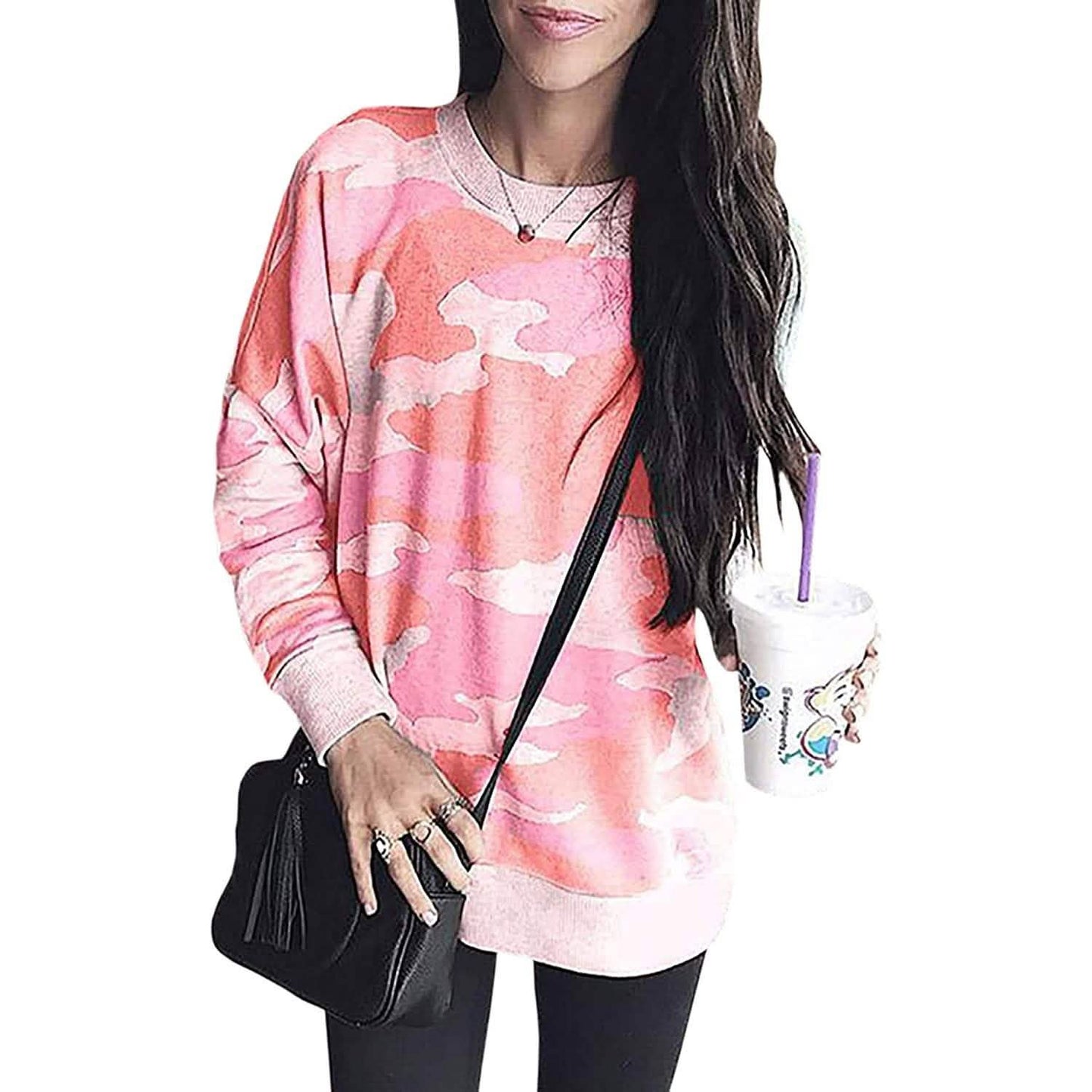 Women's Camouflage Print Casual Leopard Pullover Long Sleeve Sweatshirts DailySale
