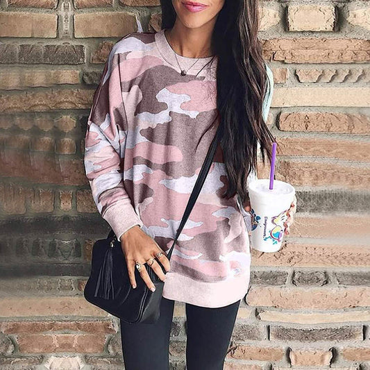 Women's Camouflage Print Casual Leopard Pullover Long Sleeve Sweatshirts DailySale
