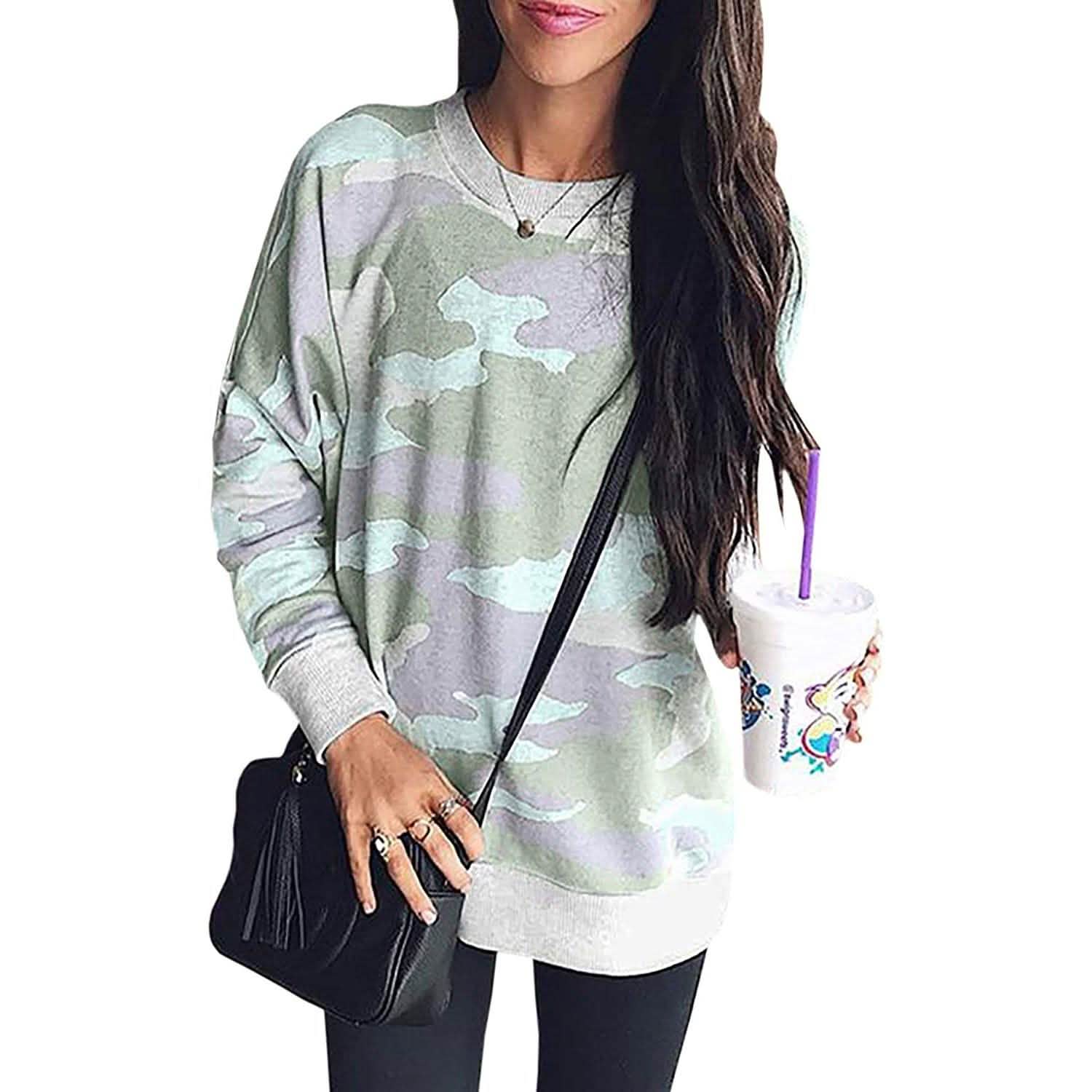 Women's Camouflage Print Casual Leopard Pullover Long Sleeve Sweatshirts DailySale